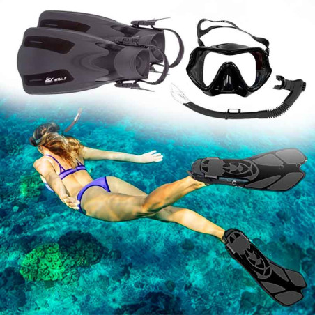 Equipo de buceo,mascara,snorkel y aletas para Adultos