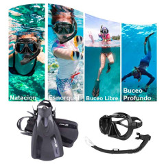 Equipo de buceo,mascara,snorkel y aletas para Adultos