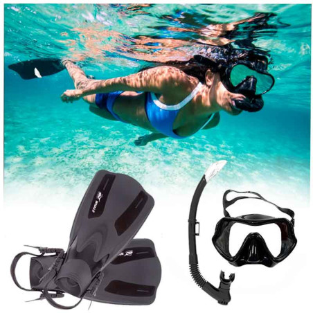 Equipo de buceo ,máscara de buceo, aletas buceo ML-XL, snorkel , para Adultos (Negro)
