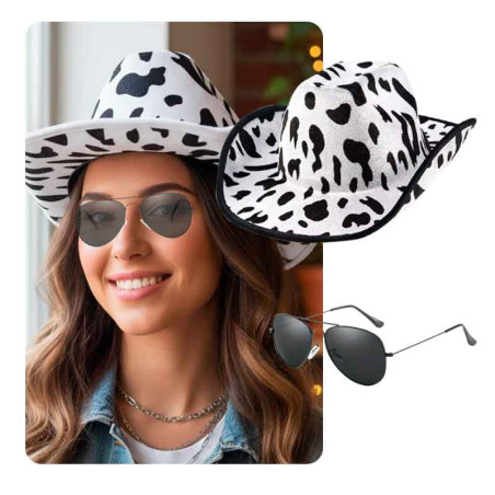 Sombrero estampado Vaquita +Lentes