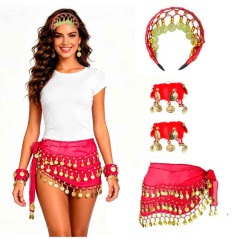 Juego de 3 accesorios Danza del Vientre (Falda, Pulsera, Vincha)