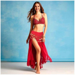 Juego de 3 accesorios Danza del Vientre (Falda, Pulsera, Vincha)