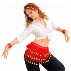 Juego de 3 accesorios Danza del Vientre (Falda, Pulsera, Vincha)