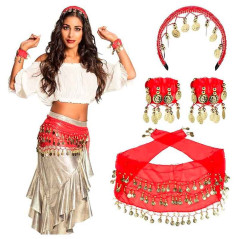 Juego de 3 accesorios Danza del Vientre (Falda, Pulsera, Vincha)