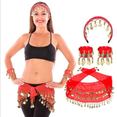 Juego de 3 accesorios Danza del Vientre (Falda, Pulsera, Vincha)