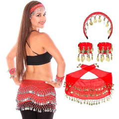 Juego de 3 accesorios Danza del Vientre (Falda, Pulsera, Vincha)