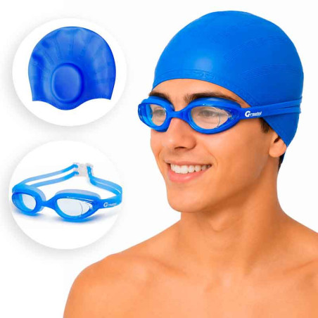 Lentes  Gravital Y Gorra De Natación Pack Protección Uv Antifog