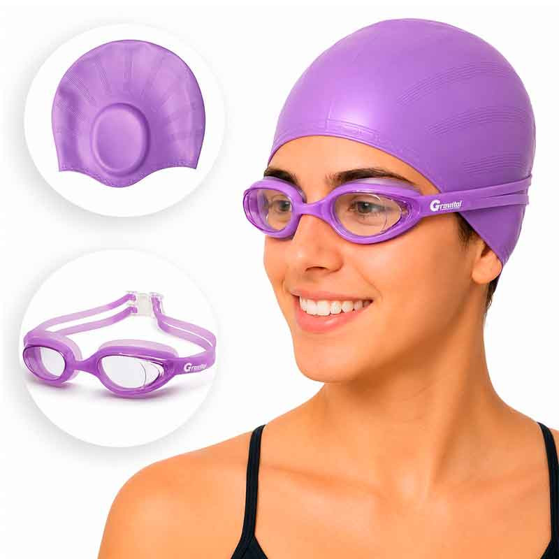 Lentes  Gravital Y Gorra De Natación Pack Protección Uv Antifog