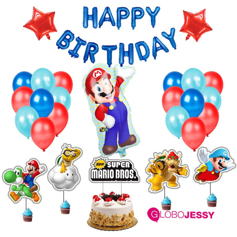 Set X 9 Globos Mario Bros Para Decoración Cumpleaños Bouquet