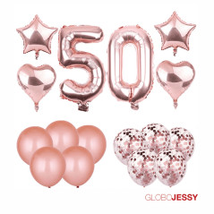 Kit o pack de globos rosa oro Nª5