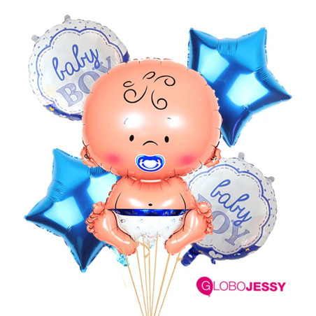  kit x 5 globos Baby Boy Celeste