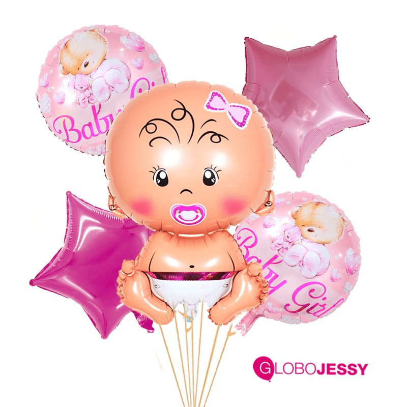  kit x 5 globos Baby Girl Rosado