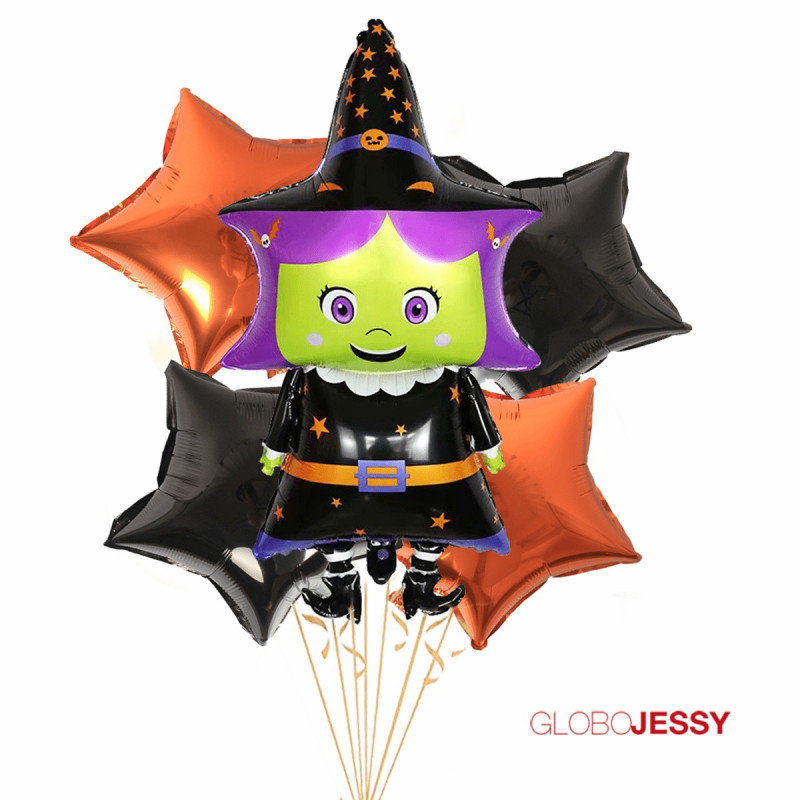 Kit de 5 globos de Brujita halloween