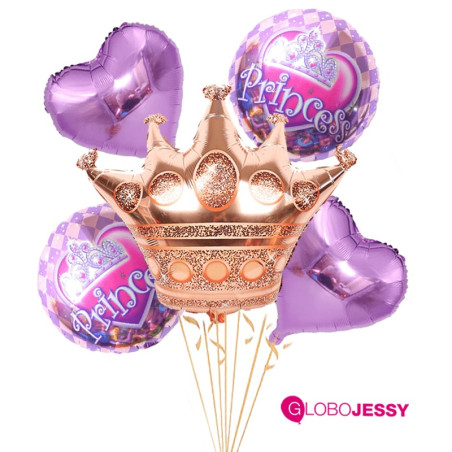 Kit x 5  Globos Princesas y Corona 