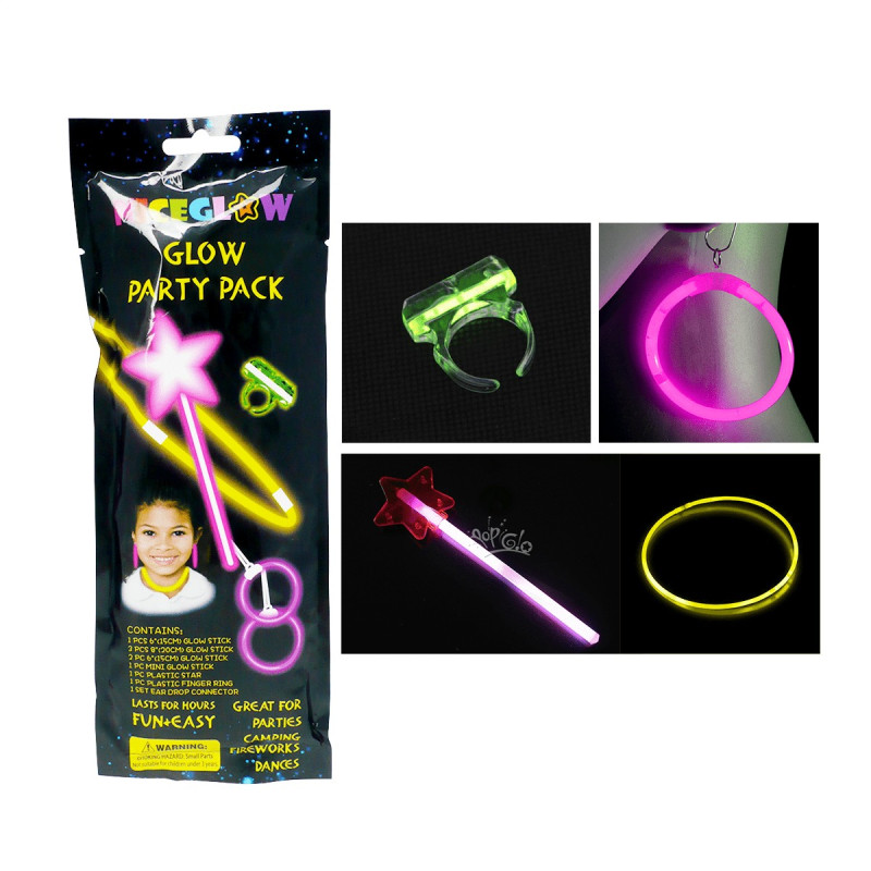 Varita estrella / Collar / Anillo / Aretes glow sticks